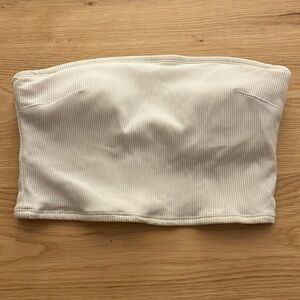 American Eagle Bandeau Swim Suit Top White Ribbed